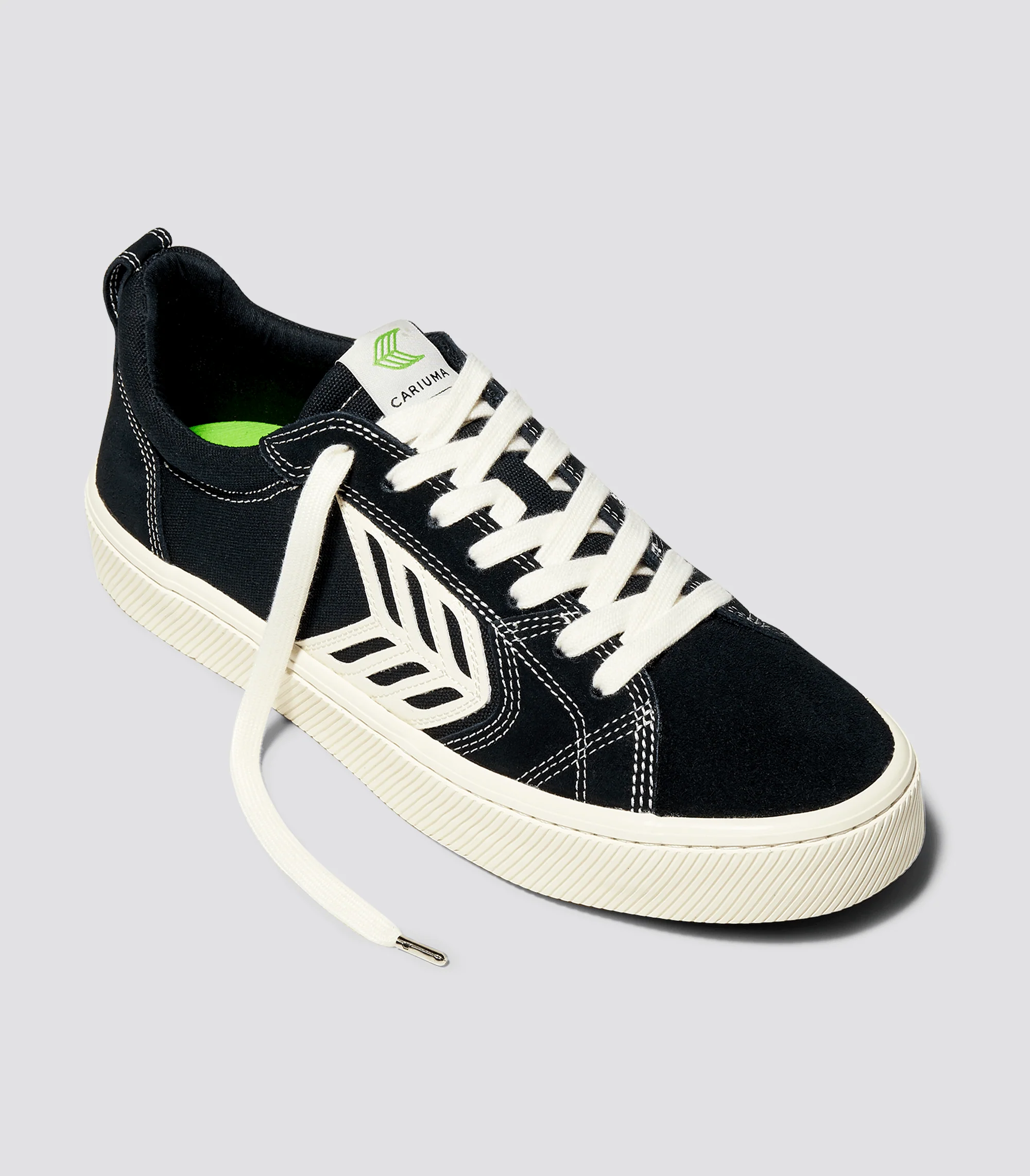 CATIBA PRO Low Black Suede and Canvas Contrast Thread Ivory Logo Sneaker - Image 3