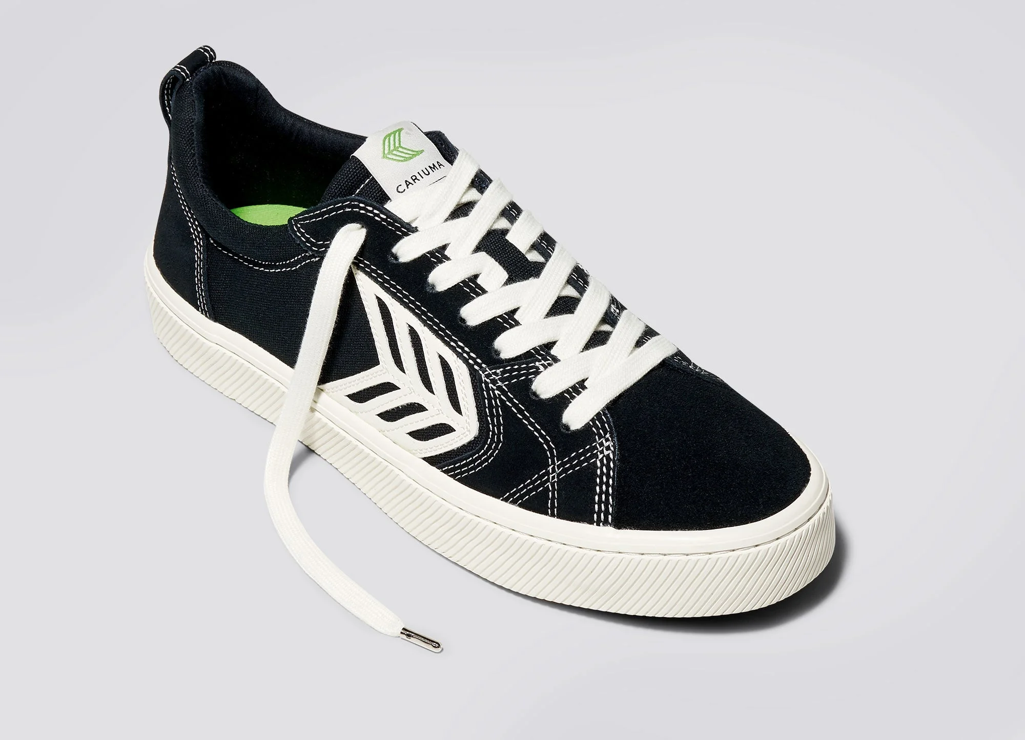 CATIBA PRO Low Black Suede and Canvas Contrast Thread Ivory Logo Sneaker - Image 5