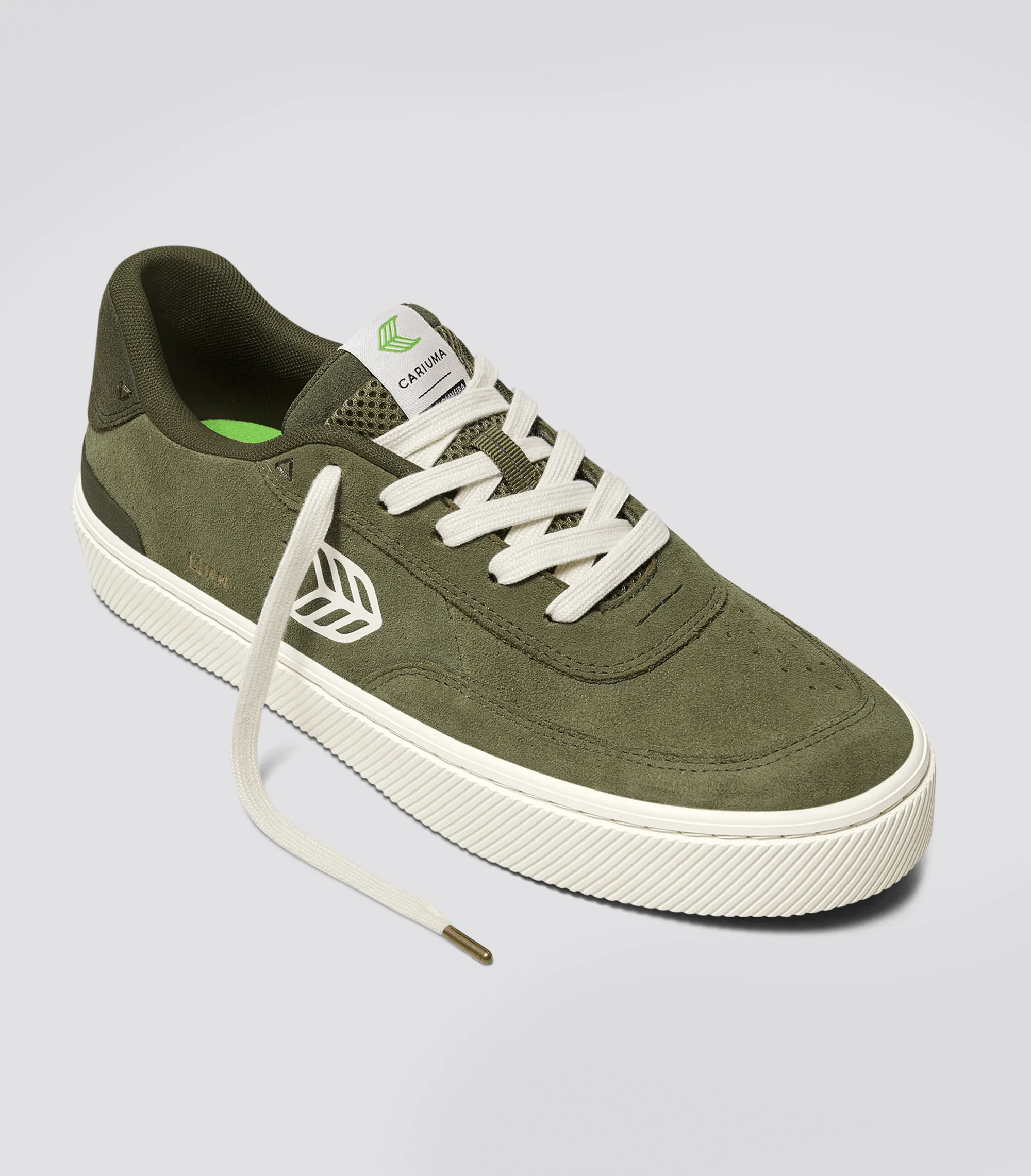 LUAN PRO Olive Green Suede Ivory Logo Sneaker - Image 3