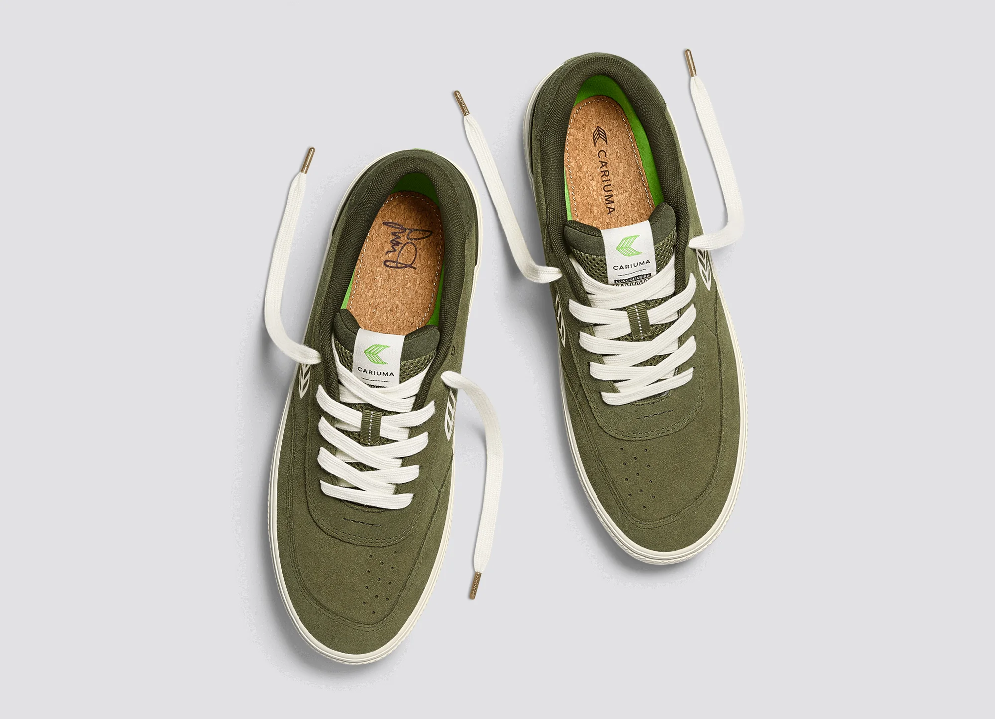 LUAN PRO Olive Green Suede Ivory Logo Sneaker - Image 9
