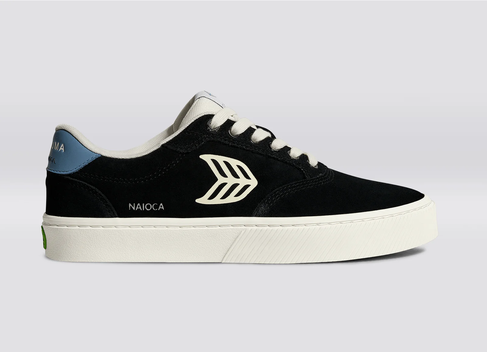 NAIOCA Black Suede Ivory Logo Washed Blue Sneaker - Image 4