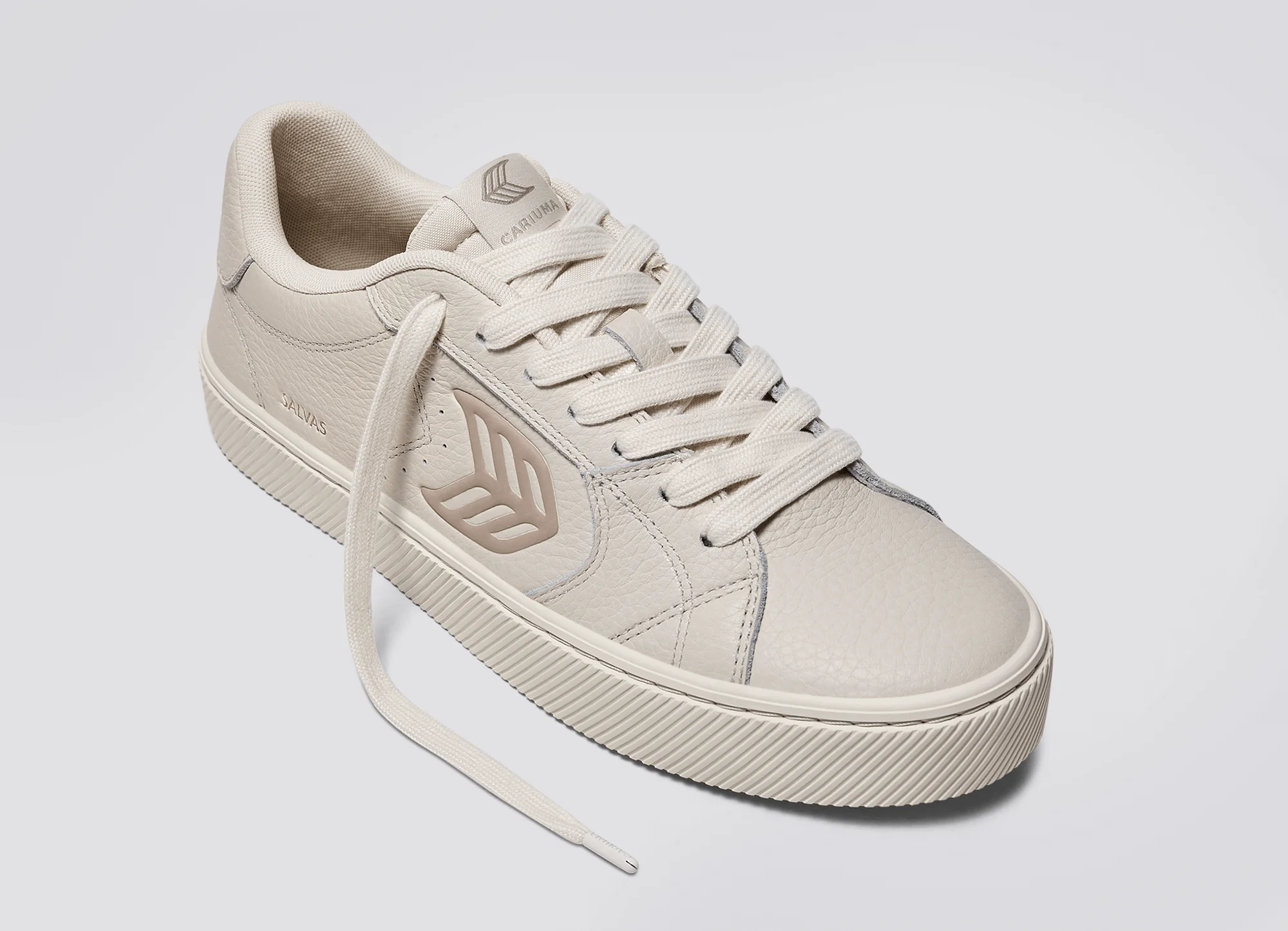 SALVAS All Almond Milk Premium Leather Plaza Taupe Logo Sneaker - Image 5
