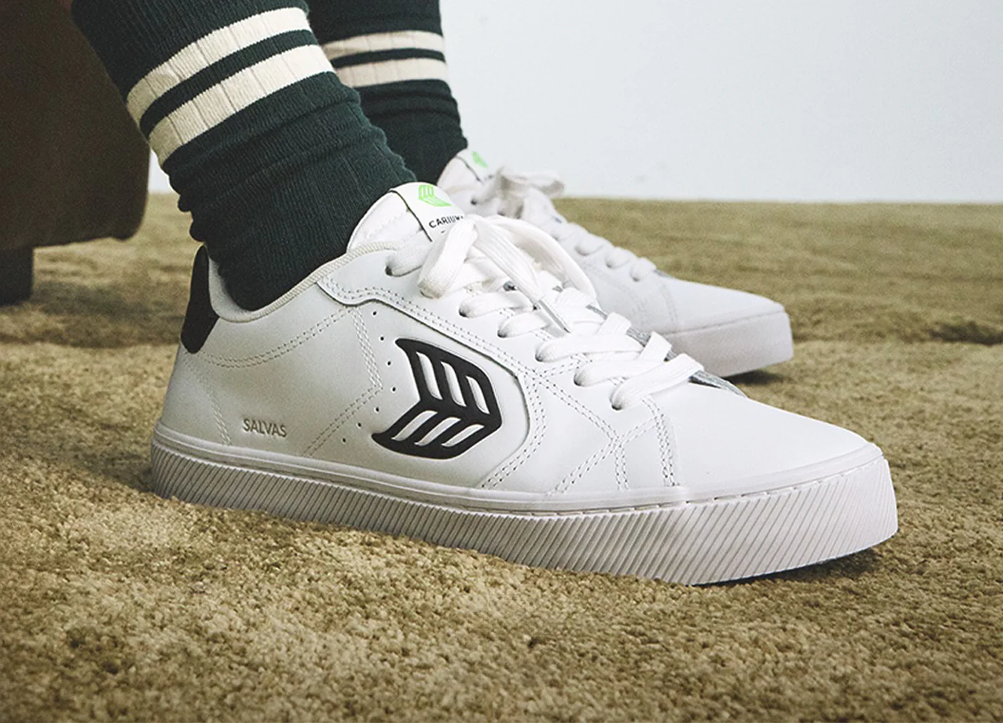 SALVAS White Leather Black Logo Sneaker - Image 6