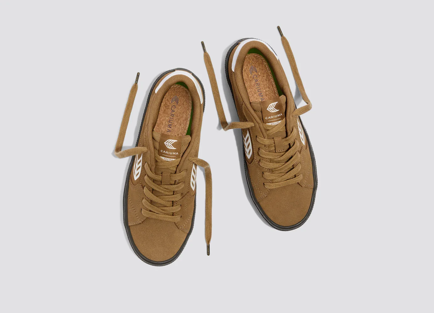 SALVAS Camel Suede Warm White Logo Sneaker - Image 8