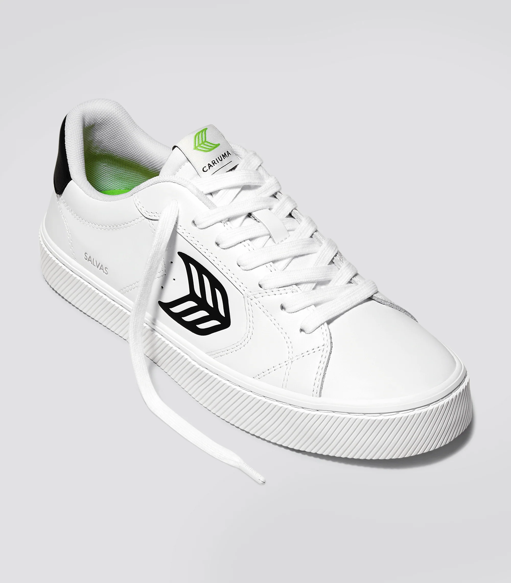 SALVAS White Leather Black Logo Sneaker - Image 3