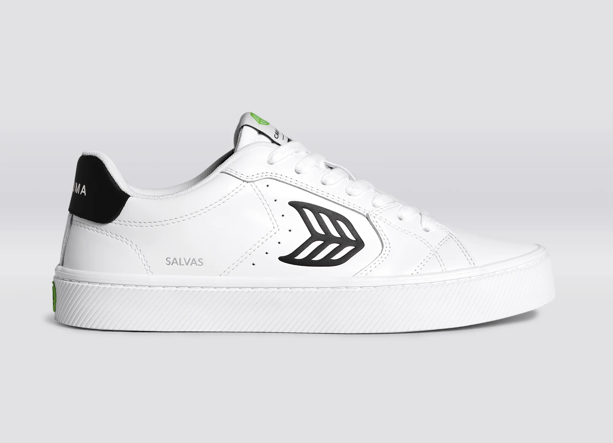 SALVAS White Leather Black Logo Sneaker - Image 4
