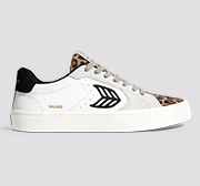 SALVAS White Leather Leopard Print Suede Black Logo Sneaker - Image 10