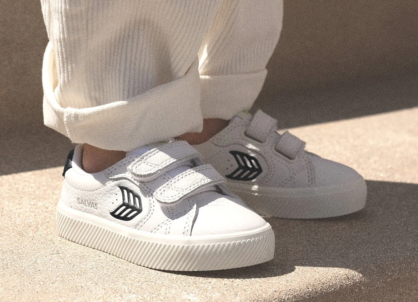 SALVAS White Premium Leather Black Logo Sneaker Kids - Image 6