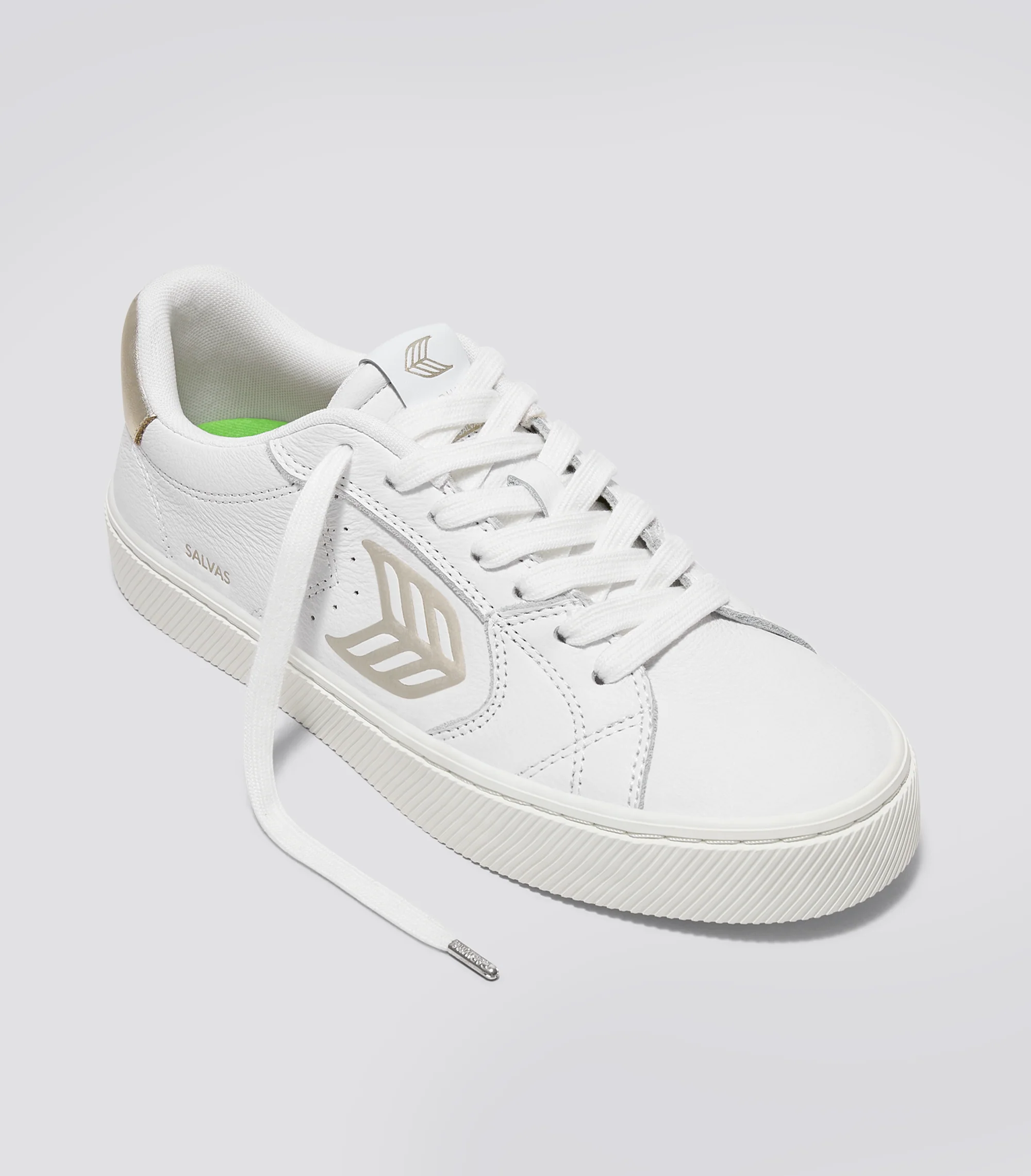 SALVAS White Premium Leather Gold Logo Sneaker - Image 3