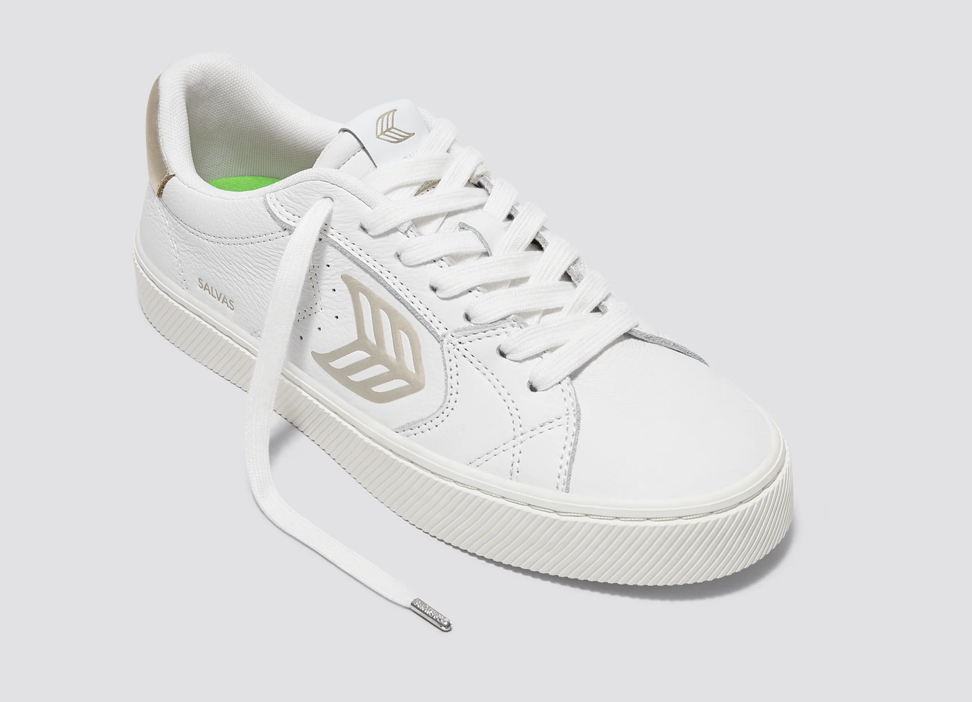 SALVAS White Premium Leather Gold Logo Sneaker - Image 5
