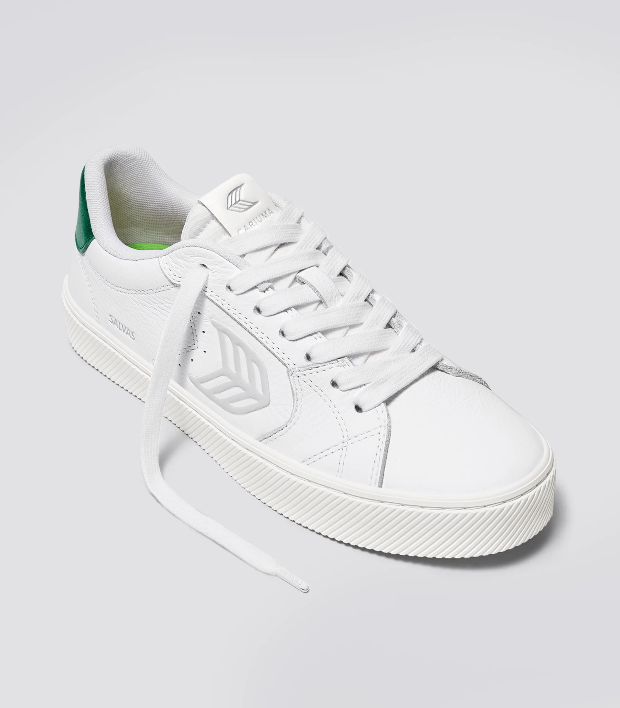 SALVAS White Premium Leather Ice Logo Metallic Green Sneaker - Image 3