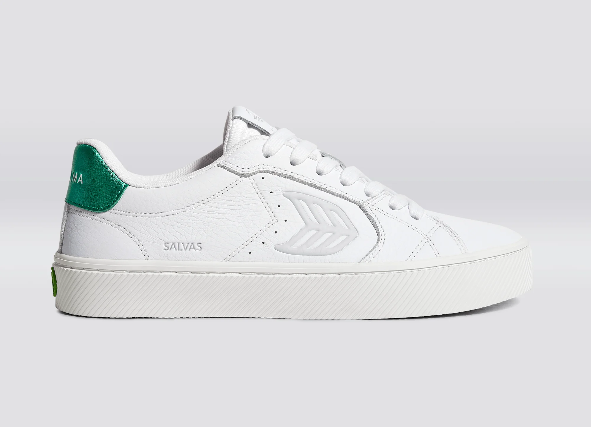 SALVAS White Premium Leather Ice Logo Metallic Green Sneaker - Image 4