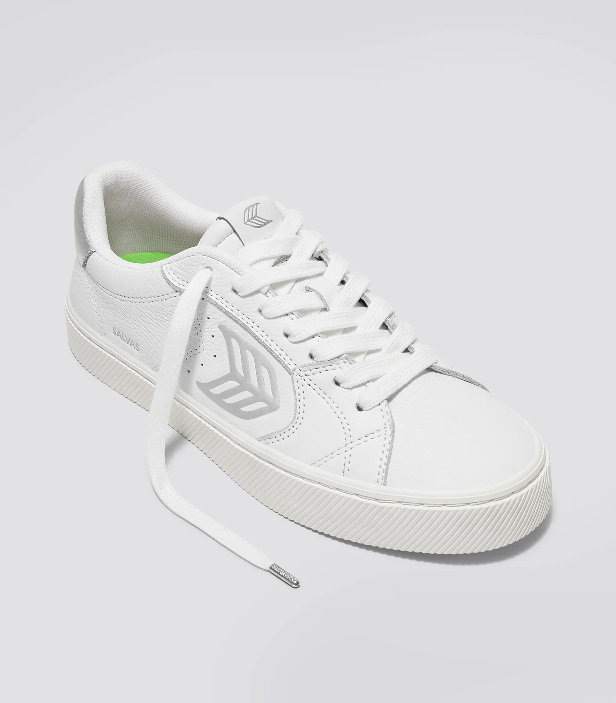 SALVAS White Premium Leather Silver Logo Sneaker - Image 3