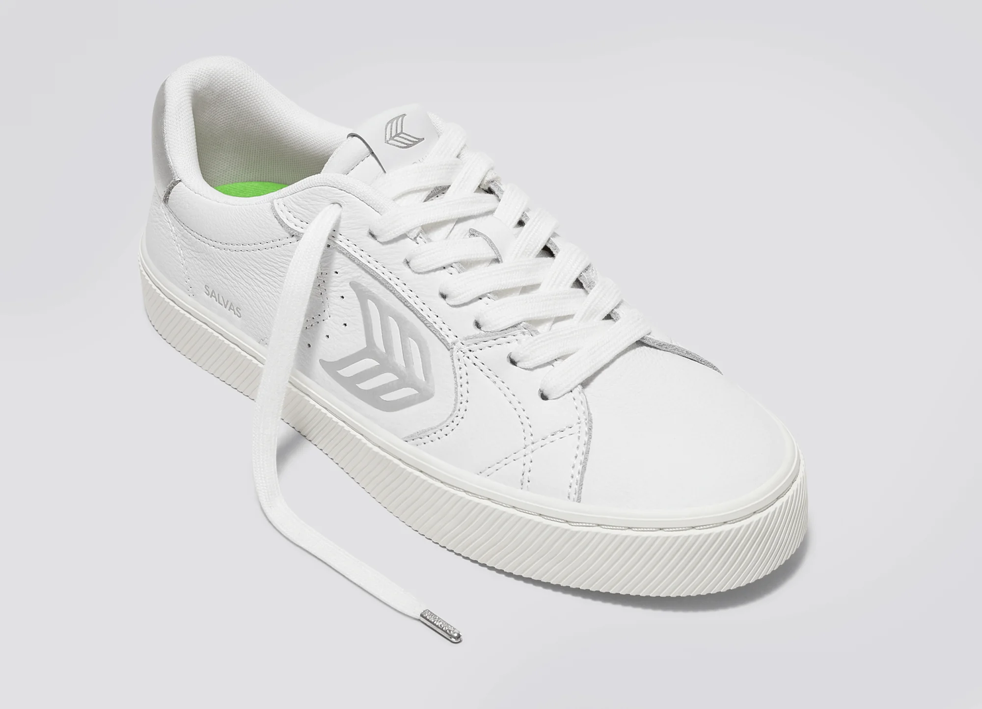 SALVAS White Premium Leather Silver Logo Sneaker - Image 5