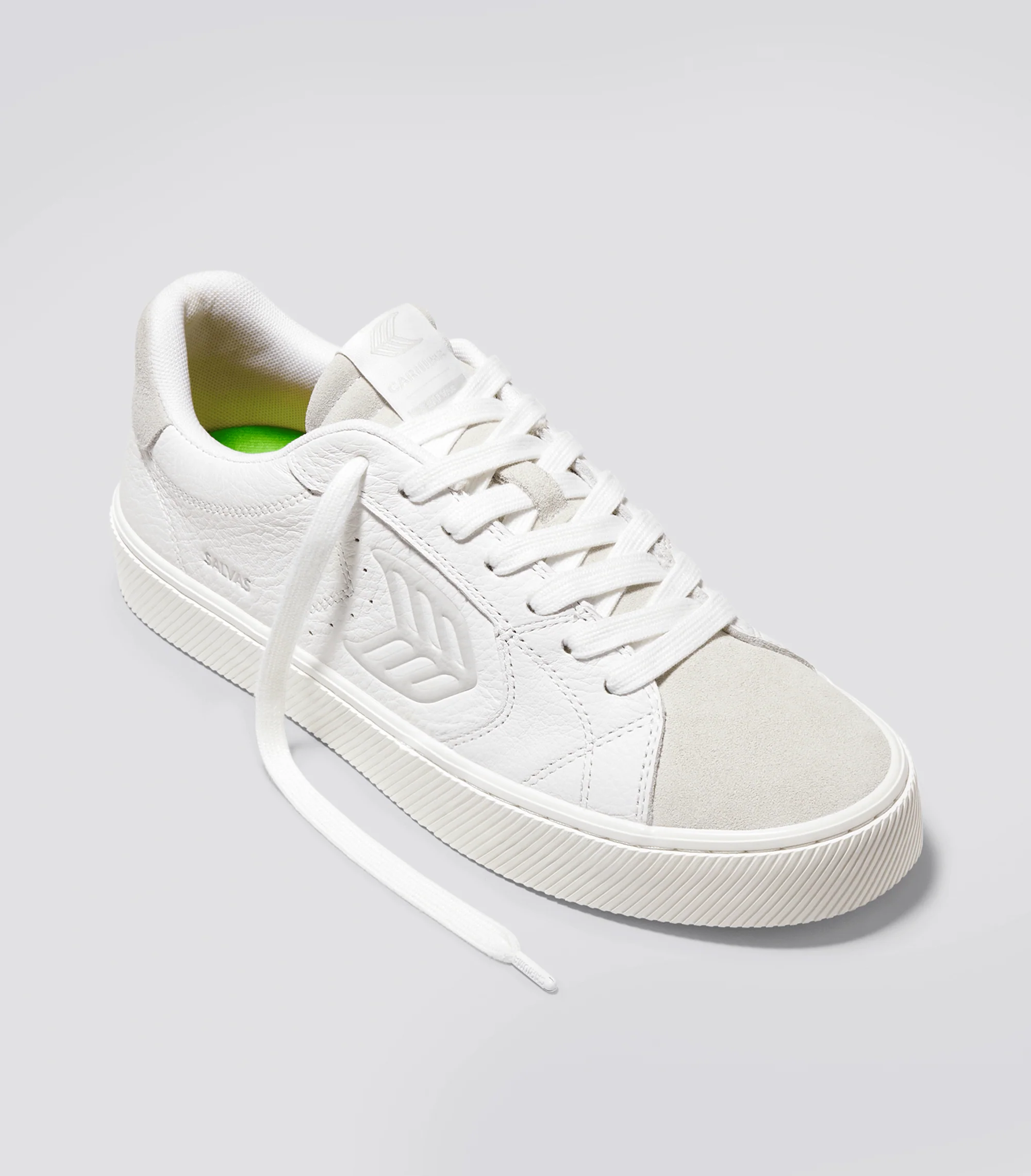 SALVAS White Premium Leather Vintage White Suede Ice Logo Sneaker - Image 3