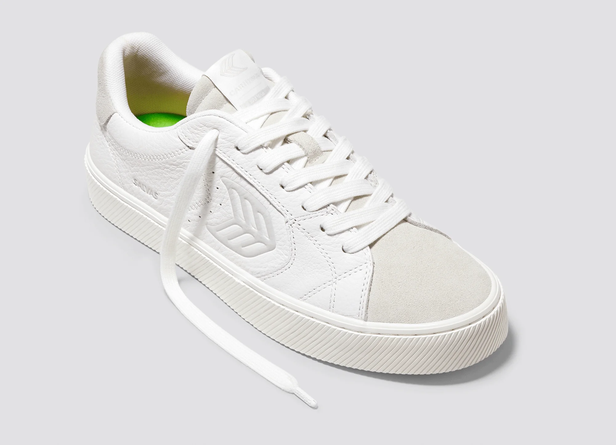 SALVAS White Premium Leather Vintage White Suede Ice Logo Sneaker - Image 5