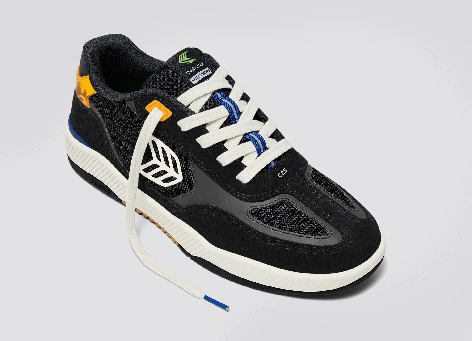 Skategoat C25 PRO Black Suede and Mesh Ivory Logo Yellow Sneaker - Image 5