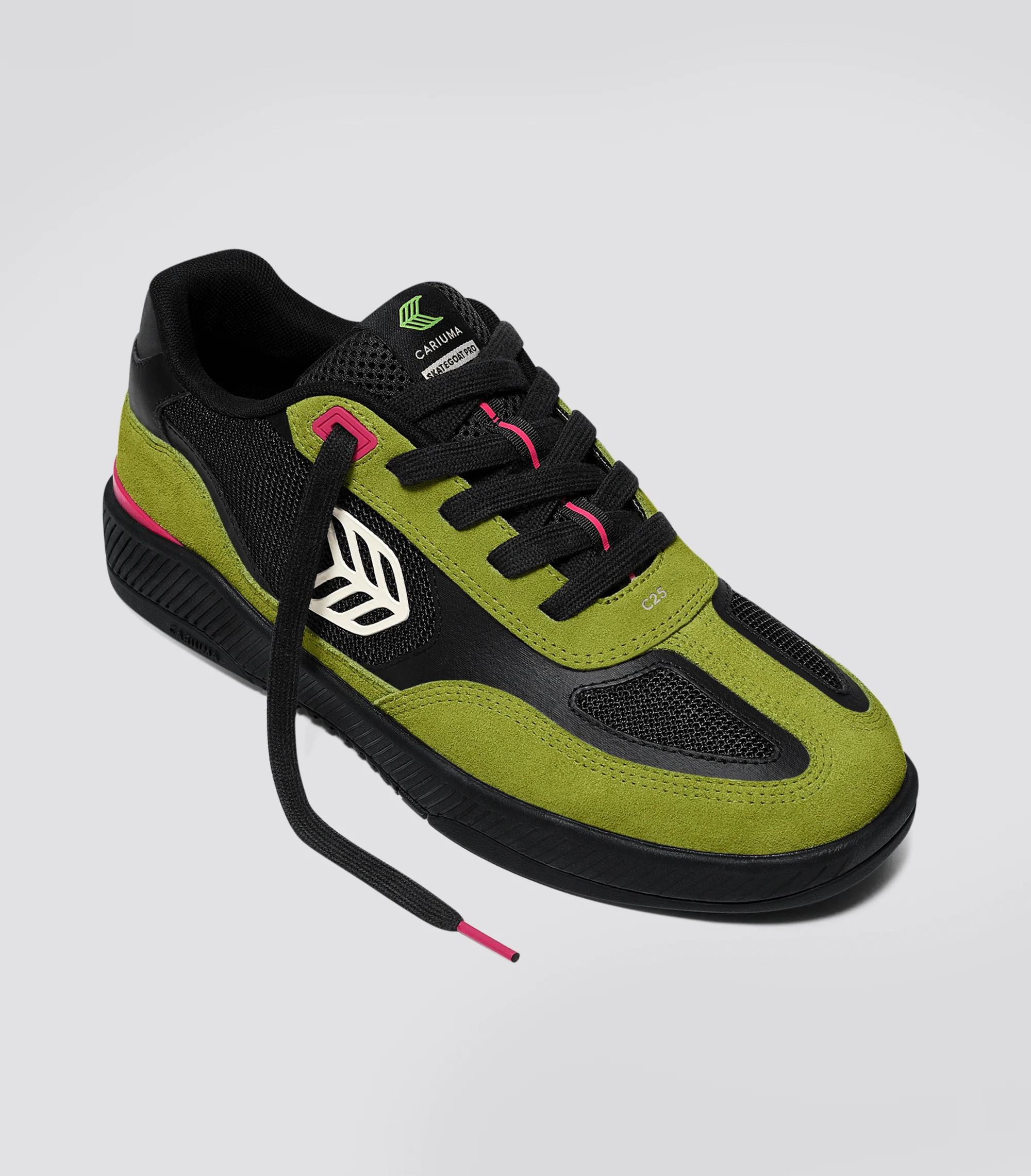 Skategoat C25 PRO Lime Green Suede Black Mesh Ivory Logo Pink Sneaker - Image 3