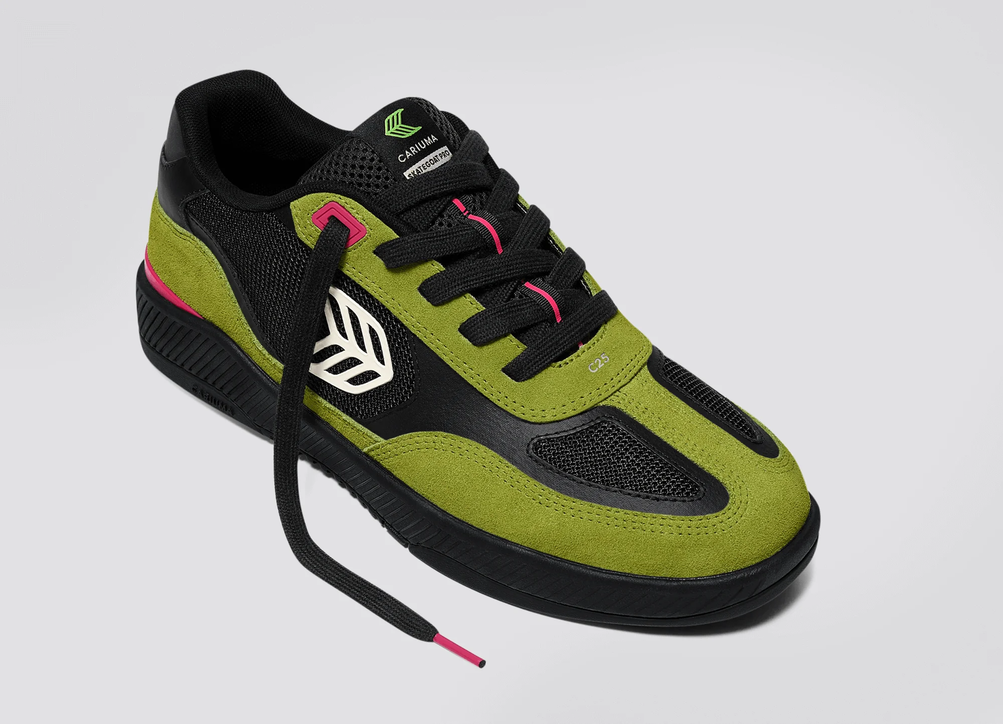 Skategoat C25 PRO Lime Green Suede Black Mesh Ivory Logo Pink Sneaker - Image 5