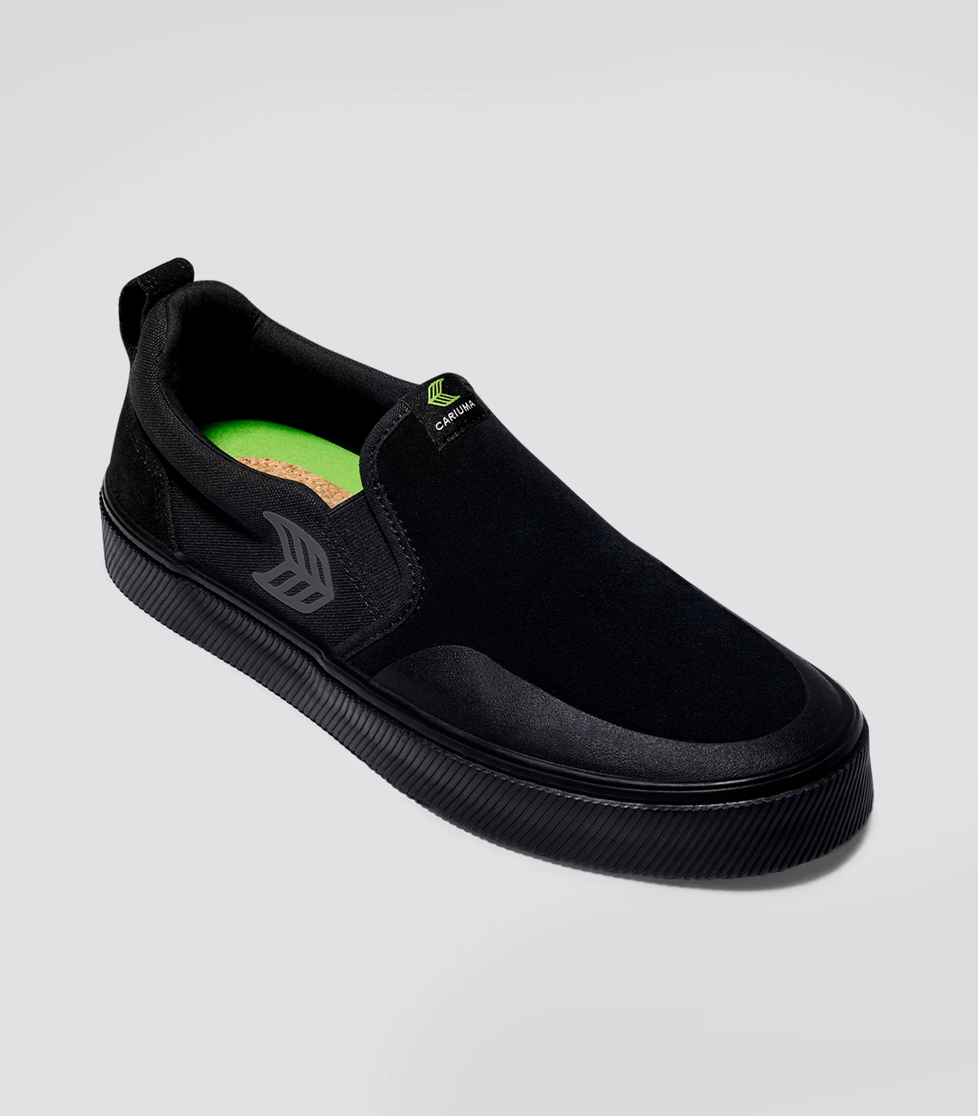 SLIP-ON PRO All Black Suede and Canvas Ash Grey Logo Sneaker - Image 3