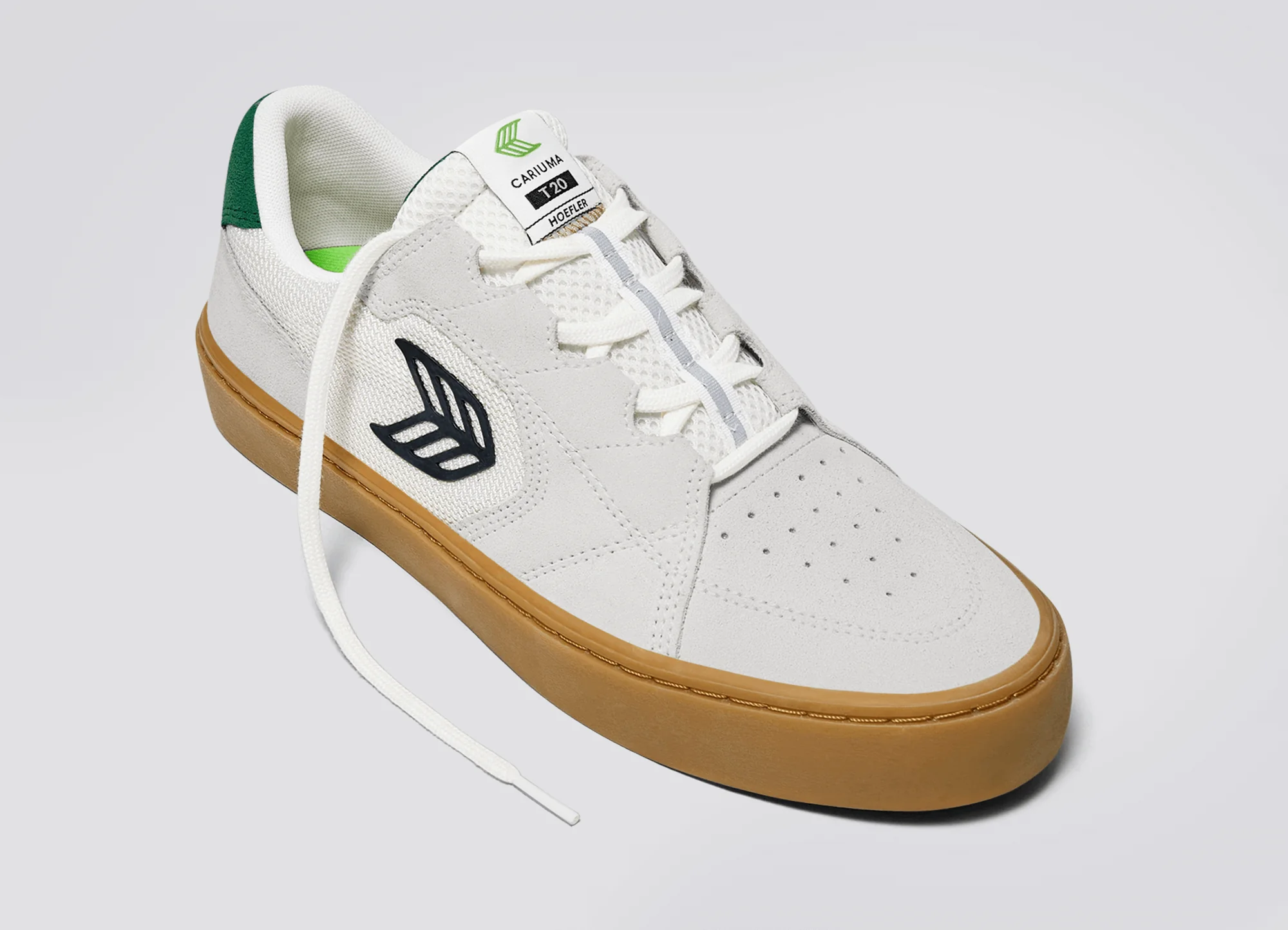 T20 PRO Gum Smoke White Suede and Mesh Black Logo Green Sneaker - Image 5