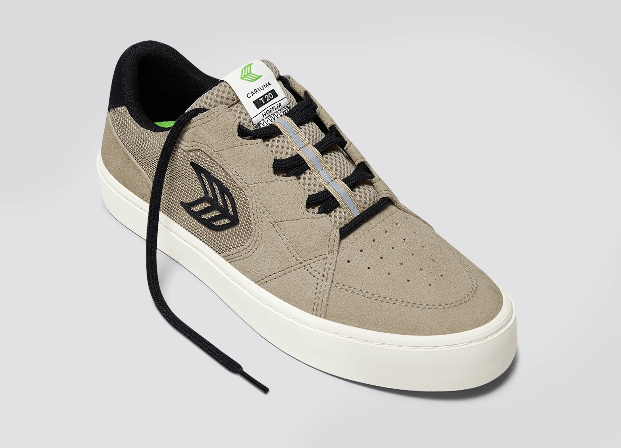 T20 PRO Plaza Taupe Suede and Mesh Black Logo Sneaker - Image 5