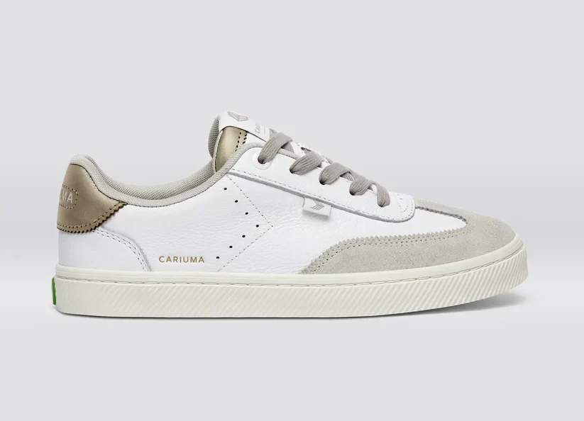 TOCA White Premium Leather Vintage White Suede Metallic Gold Sneaker - Image 3