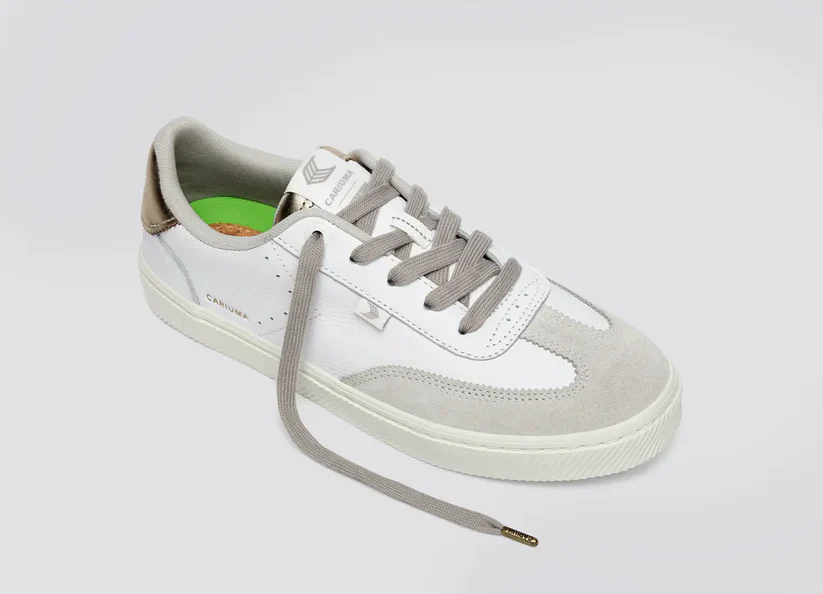 TOCA White Premium Leather Vintage White Suede Metallic Gold Sneaker - Image 4