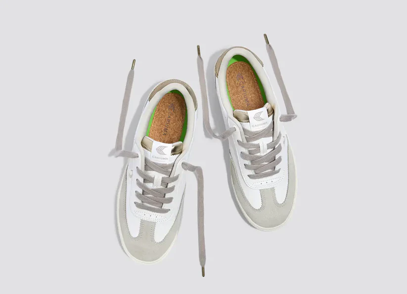 TOCA White Premium Leather Vintage White Suede Metallic Gold Sneaker - Image 8