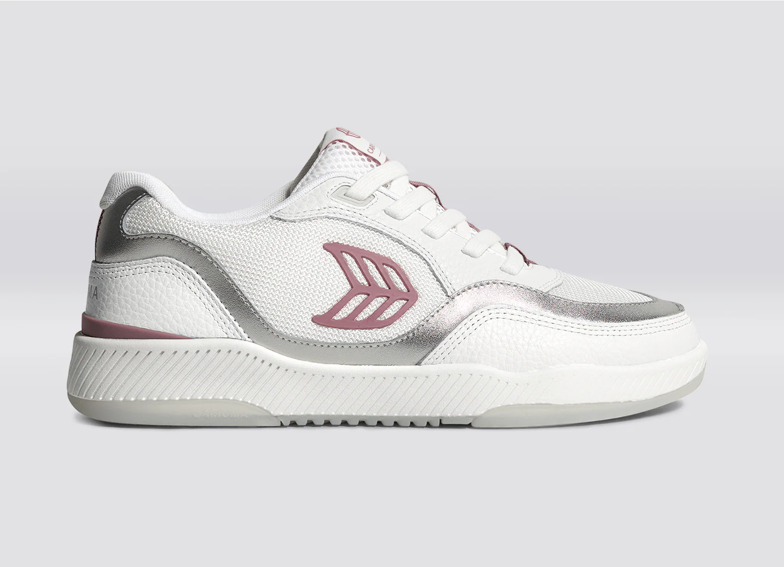 UBA White Leather and Suede Blush Pink Logo Silver Accents Sneaker - Image 4