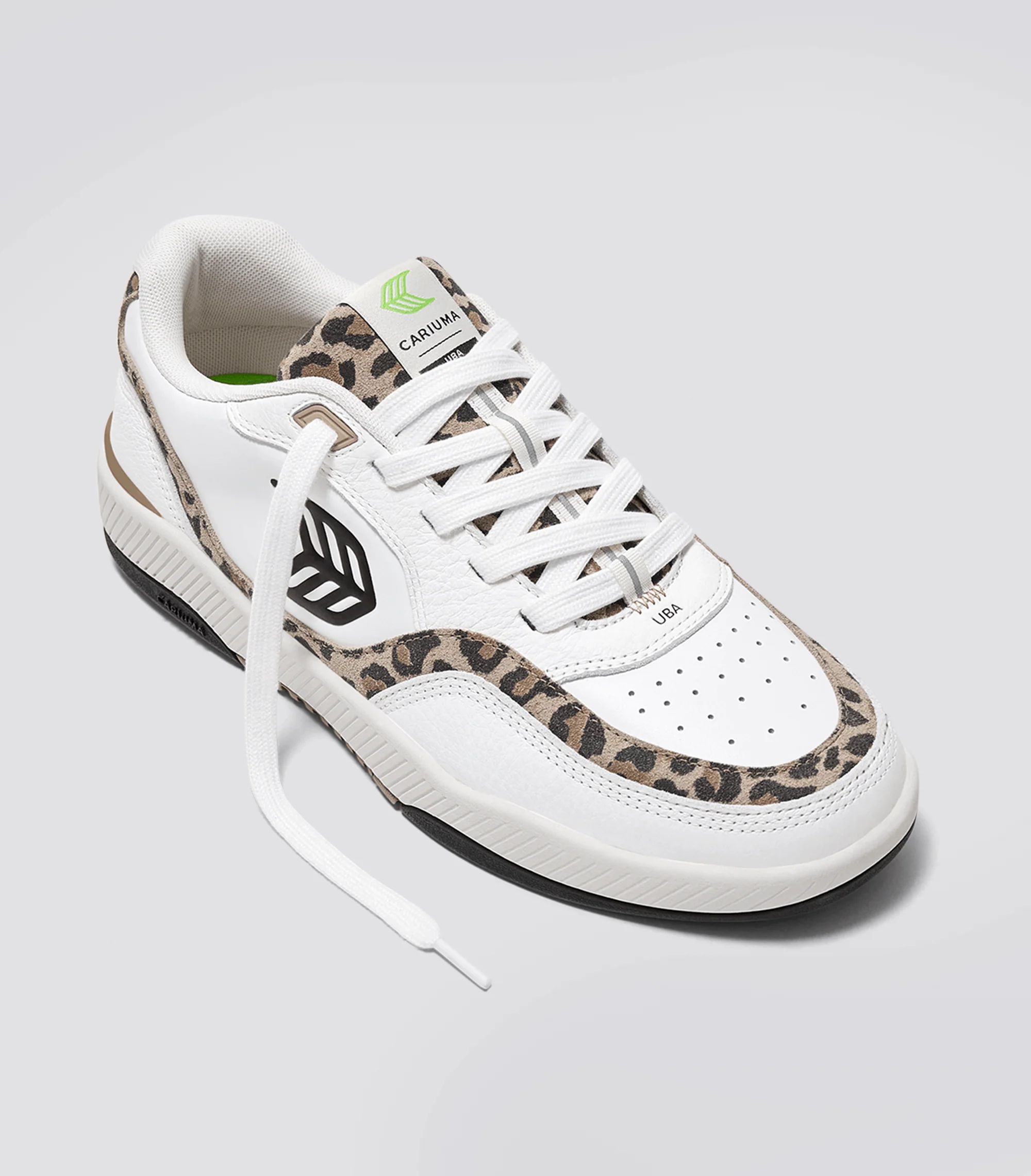 UBA White Leather Leopard Print Suede Black Logo Sneaker - Image 3