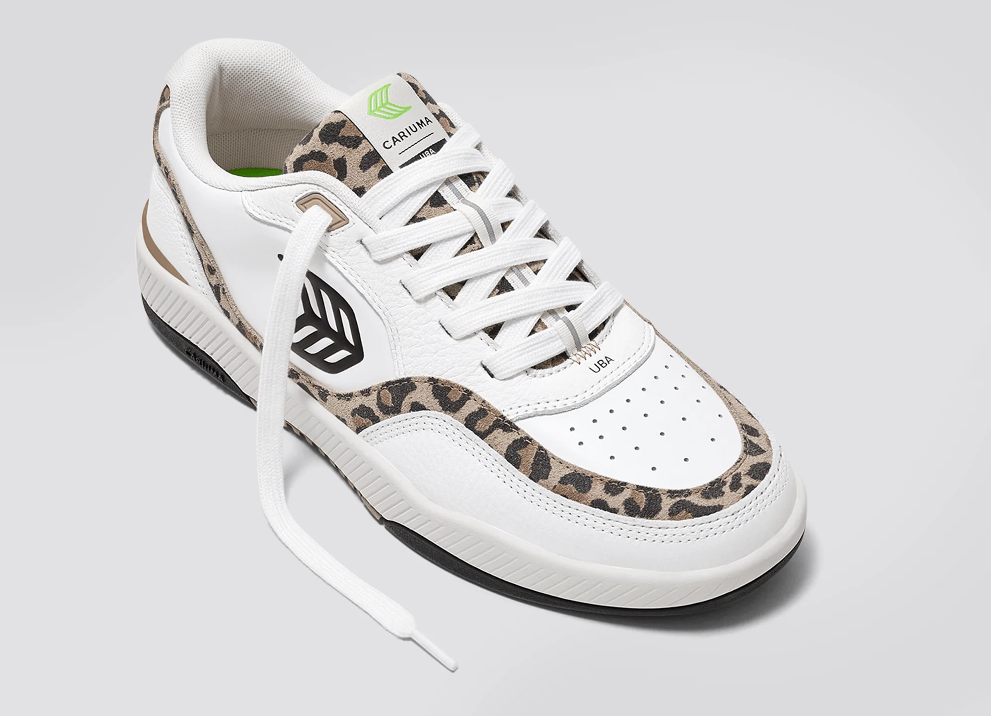 UBA White Leather Leopard Print Suede Black Logo Sneaker - Image 5