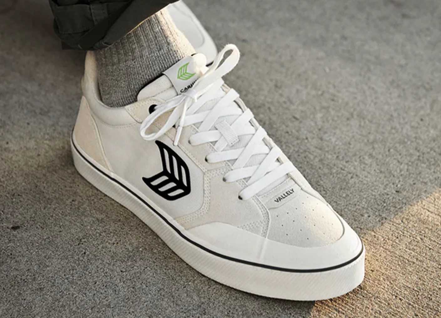VALLELY PRO Black Suede and Cordura Ivory Logo Sneaker - Image 6