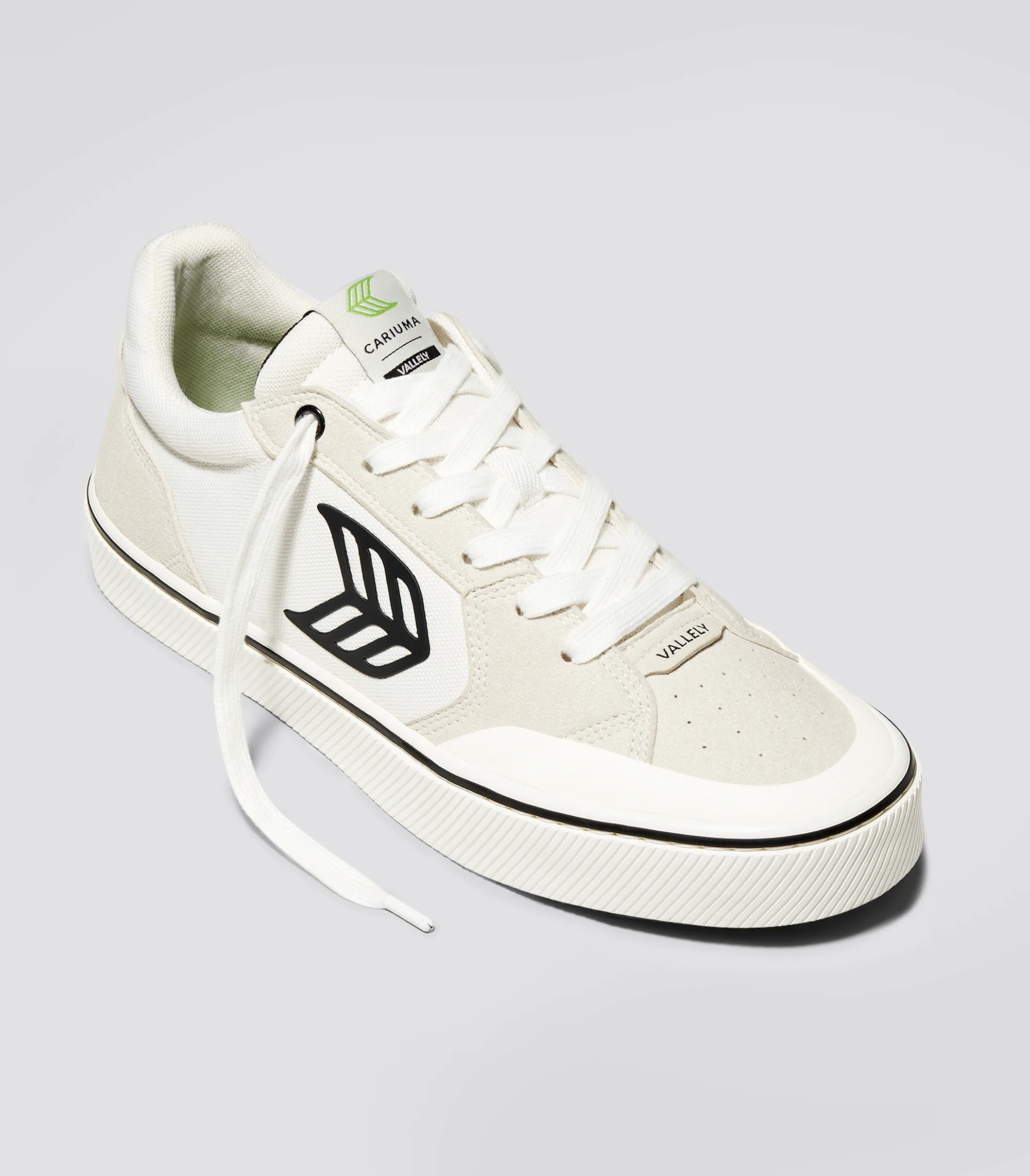 VALLELY PRO Vintage White Suede and Off-White Cordura Black Logo Sneaker - Image 3