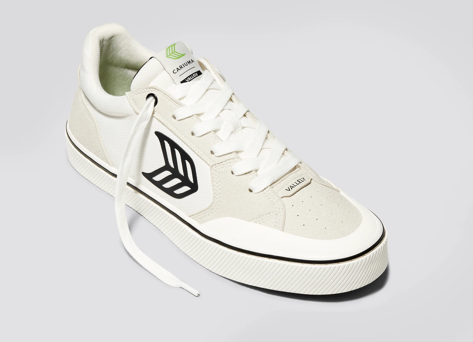 VALLELY PRO Vintage White Suede and Off-White Cordura Black Logo Sneaker - Image 5