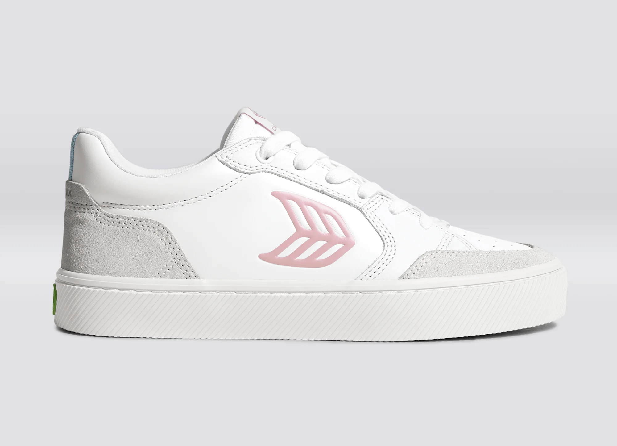 VALLELY White Leather Smoke White Suede Blush Pink Logo Sneaker - Image 4