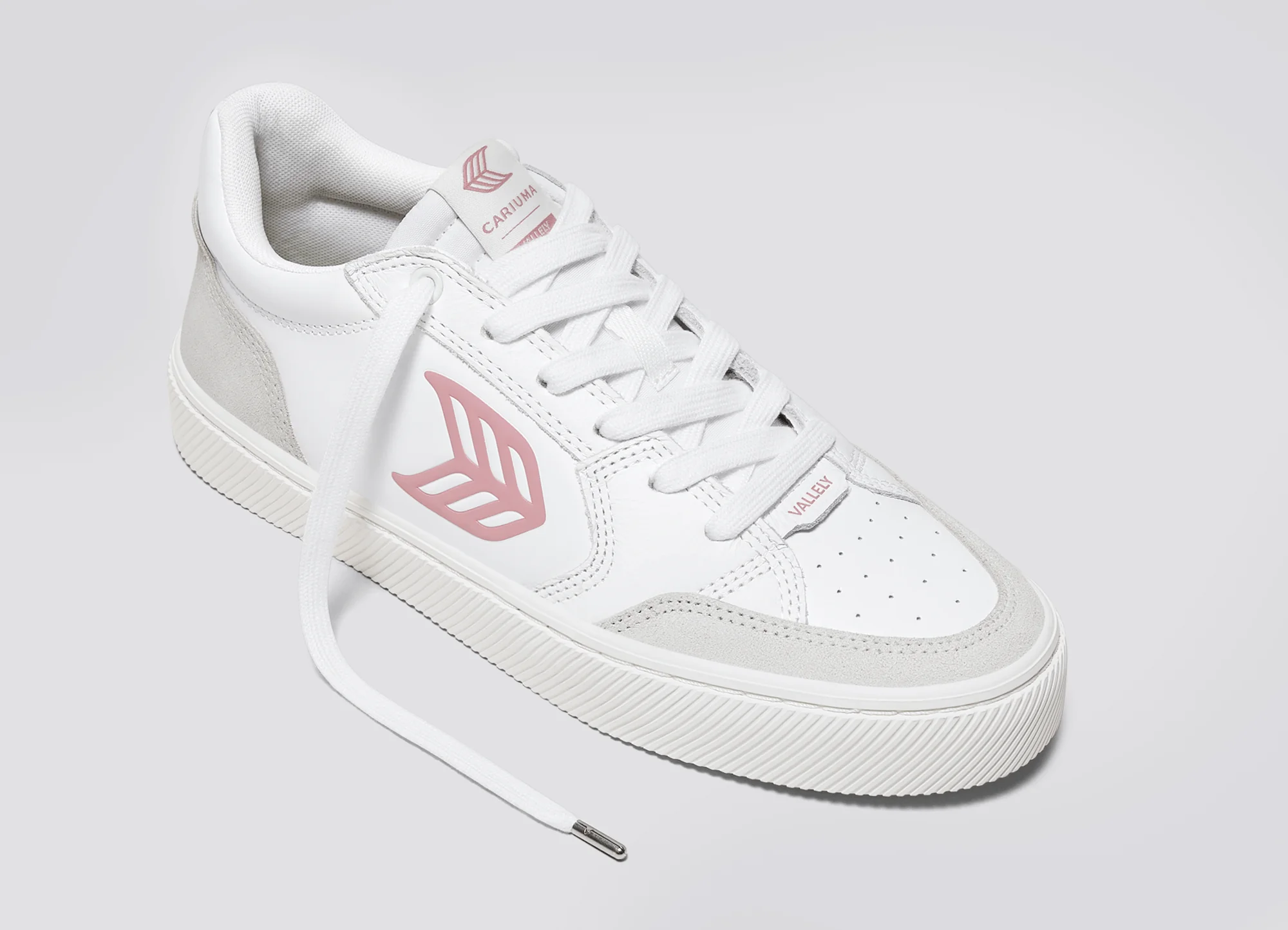 VALLELY White Leather Smoke White Suede Blush Pink Logo Sneaker - Image 5